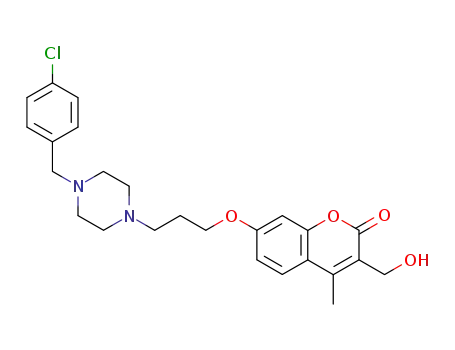 Molecular Structure of 102402-47-1 (7-[3-[4-[(4-chlorophenyl)methyl]piperazin-1-yl]propoxy]-3-(hydroxymeth yl)-4-methyl-chromen-2-one)
