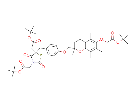 Molecular Structure of 107187-69-9 (Di-t-butyl α,α'-{5-[4-(6-t-butoxycarbonylmethoxy-2,5,7,8-tetramethylchroman-2-ylmethoxy)benzyl ]-2,4-dioxothiazolidine-3,5-diyl}diacetate)