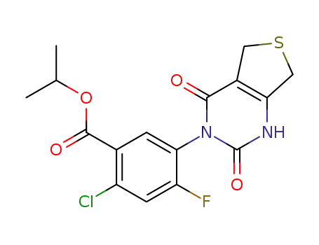 Molecular Structure of 105756-26-1 (Benzoic acid,
2-chloro-4-fluoro-5-(1,2,5,7-tetrahydro-2,4-dioxothieno[3,4-d]pyrimidin-
3(4H)-yl)-, 1-methylethyl ester)