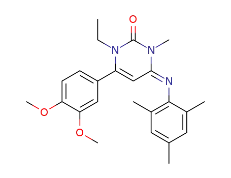 Molecular Structure of 94936-90-0 (2(1H)-Pyrimidinone, 6-(3,4-dimethoxyphenyl)-1-ethyl-3,4-dihydro-3-meth yl-4-((2,4,6-trimethylphenyl)imino)-)