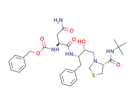 Molecular Structure of 128019-16-9 (benzyl [(1S)-3-amino-1-({(1S,2R)-1-benzyl-3-[(4R)-4-(tert-butylcarbamoyl)-1,3-thiazolidin-3-yl]-2-hydroxypropyl}carbamoyl)-3-oxopropyl]carbamate (non-preferred name))