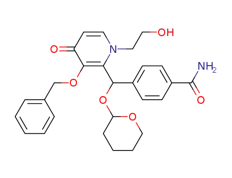 Molecular Structure of 189566-24-3 (Benzamide,
4-[[1,4-dihydro-1-(2-hydroxyethyl)-4-oxo-3-(phenylmethoxy)-2-pyridinyl][(
tetrahydro-2H-pyran-2-yl)oxy]methyl]-)