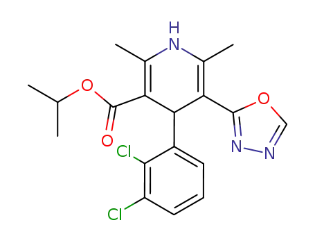 Molecular Structure of 121578-24-3 (3-Pyridinecarboxylic acid,
4-(2,3-dichlorophenyl)-1,4-dihydro-2,6-dimethyl-5-(1,3,4-oxadiazol-2-yl)
-, 1-methylethyl ester)