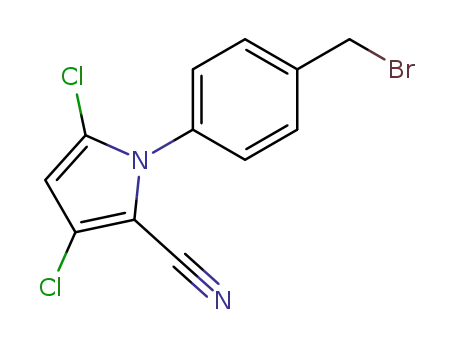 Molecular Structure of 144062-76-0 (1H-Pyrrole-2-carbonitrile, 1-[4-(bromomethyl)phenyl]-3,5-dichloro-)