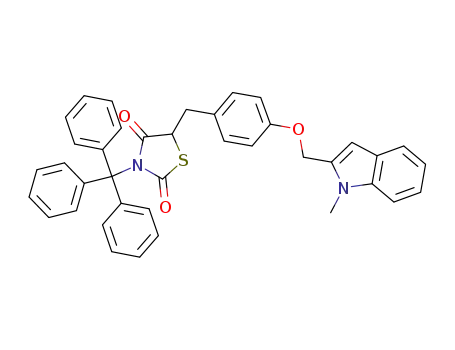 Molecular Structure of 172647-97-1 (2,4-Thiazolidinedione,
5-[[4-[(1-methyl-1H-indol-2-yl)methoxy]phenyl]methyl]-3-(triphenylmethyl)
-)