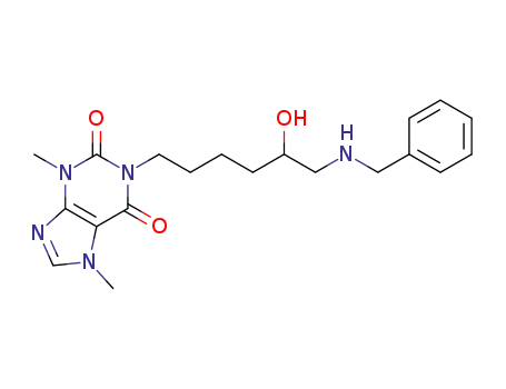 Molecular Structure of 170636-98-3 (1H-Purine-2,6-dione,
3,7-dihydro-1-[5-hydroxy-6-[(phenylmethyl)amino]hexyl]-3,7-dimethyl-)