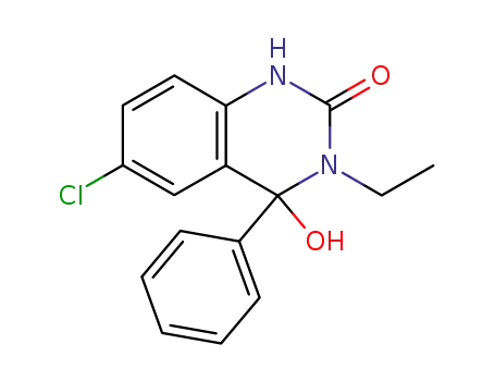 Molecular Structure of 25514-11-8 (6-chloro-3-ethyl-4-hydroxy-4-phenyl-3,4-dihydroquinazolin-2(1H)-one)