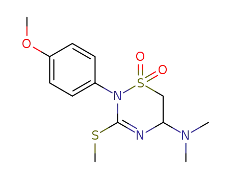 2H-1,2,4-Thiadiazin-5-amine,
5,6-dihydro-2-(4-methoxyphenyl)-N,N-dimethyl-3-(methylthio)-,
1,1-dioxide