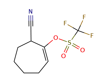 Molecular Structure of 141754-30-5 (Methanesulfonic acid, trifluoro-, 2-cyano-1-cyclohepten-1-yl ester)