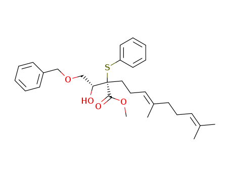 (E)-(2RS,1'SR)-methyl 6,10-dimethyl-2-<2'-(benzyloxy)-1'-hydroxyethyl>-2-(phenylthio)-5,9-undecadienoate