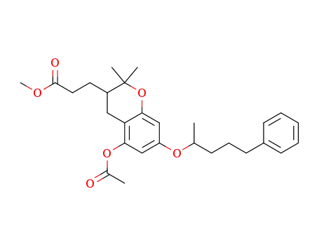 Molecular Structure of 88464-21-5 (2H-1-Benzopyran-3-propanoic acid,
5-(acetyloxy)-3,4-dihydro-2,2-dimethyl-7-(1-methyl-4-phenylbutoxy)-,
methyl ester)