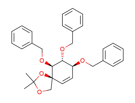1L-(1,2,4/3)-2,3,4-tri-O-benzyl-1-C-(hydroxymethyl)-1,7-O-isopropyliden-5-cyclohexen-1,2,3,4-tetrol