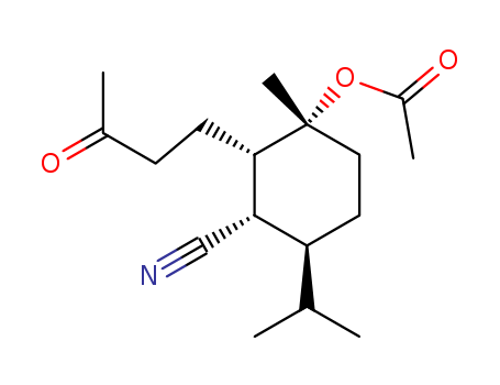 Cyclohexanecarbonitrile, 3-(acetyloxy)-3-methyl-6-(1-methylethyl)-2-(3-oxobutyl)-,[1S-(1a,2a,3a,6b)]- (9CI)