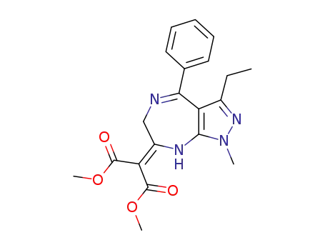 Molecular Structure of 59469-99-7 (Propanedioic acid,
(3-ethyl-6,8-dihydro-1-methyl-4-phenylpyrazolo[3,4-e][1,4]diazepin-7(1H
)-ylidene)-, dimethyl ester)