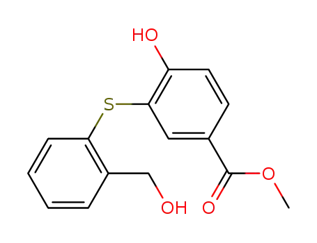 Molecular Structure of 92087-16-6 (Benzoic acid, 4-hydroxy-3-[[2-(hydroxymethyl)phenyl]thio]-, methyl ester)