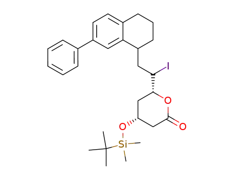 Molecular Structure of 137848-05-6 ((4R,6R,1'RS,1RS)-4-<(tert-butyldimethylsilyl)oxy>-6-<2-(1,2,3,4-tetrahydro-7-phenyl-1-naphthyl)-1-iodoethyl>-3,4,5,6-tetrahydro-2H-pyran-2-one)