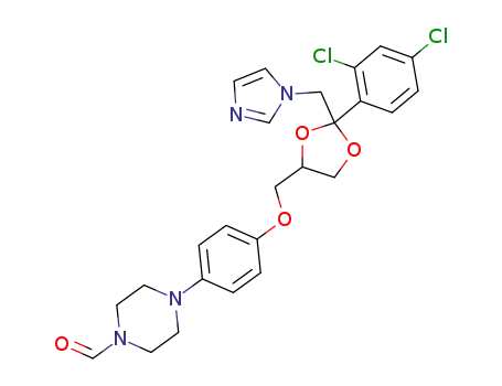 Molecular Structure of 67914-70-9 (1-Piperazinecarboxaldehyde,
4-[4-[[2-(2,4-dichlorophenyl)-2-(1H-imidazol-1-ylmethyl)-1,3-dioxolan-4-
yl]methoxy]phenyl]-, cis-)