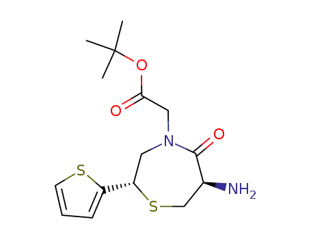 Molecular Structure of 112968-38-4 (tert-Butyl (2S,6R)-6-amino-5-oxo-2-(2-thienyl)perhydro-1,4-thiazepine-4-acetate)