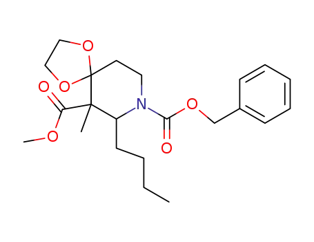 Molecular Structure of 135967-41-8 (1,4-Dioxa-8-azaspiro[4.5]decane-6,8-dicarboxylic acid,
7-butyl-6-methyl-, 6-methyl 8-(phenylmethyl) ester)