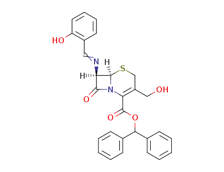 Molecular Structure of 90467-27-9 (7β-[(2-Hydroxybenzylidene)amino]-3-(hydroxymethyl)cepham-3-ene-4-carboxylic acid diphenylmethyl ester)
