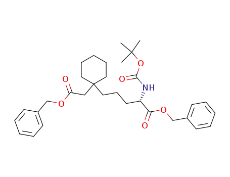 Molecular Structure of 113084-42-7 (Cyclohexanepentanoic acid,
a-[[(1,1-dimethylethoxy)carbonyl]amino]-1-[2-oxo-2-(phenylmethoxy)eth
yl]-, phenylmethyl ester, (S)-)