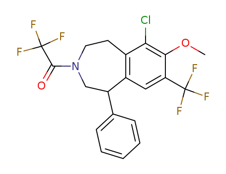 Molecular Structure of 73894-50-5 (1-(6-Chloro-7-methoxy-1-phenyl-8-trifluoromethyl-1,2,4,5-tetrahydro-benzo[d]azepin-3-yl)-2,2,2-trifluoro-ethanone)