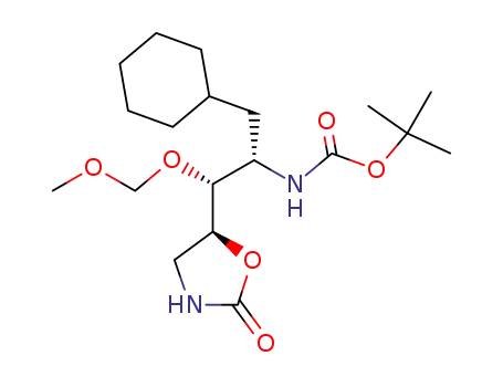 Molecular Structure of 127230-16-4 ((1'R,2'S,5S)-5-<2'-<<(tertbutyloxy)carbonyl>amino>-3'-cyclohexyl-1'-(methoxymethoxy)propyl>oxazolidin-2-one)
