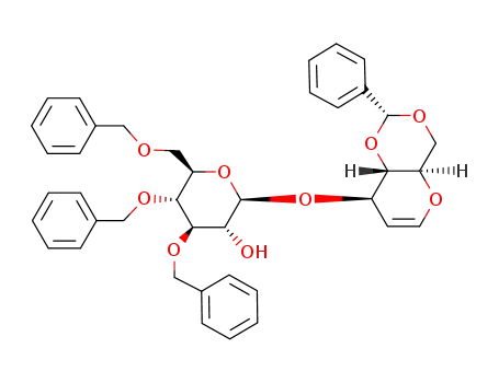 O-(3,4,6-tri-O-benzyl-β-D-glucopyranosyl)-(1<*>3)-1,5-anhydro-4,6-O-benzylidene-2-deoxy-D-arabino-hex-1-enitol