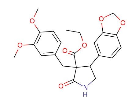 Molecular Structure of 54280-39-6 (3-Pyrrolidinecarboxylic acid,
4-(1,3-benzodioxol-5-yl)-3-[(3,4-dimethoxyphenyl)methyl]-2-oxo-, ethyl
ester)