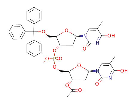 Molecular Structure of 72718-44-6 (Acetic acid (2R,3S,5R)-5-(4-hydroxy-5-methyl-2-oxo-2H-pyrimidin-1-yl)-2-{[(2R,3S,5R)-5-(4-hydroxy-5-methyl-2-oxo-2H-pyrimidin-1-yl)-2-trityloxymethyl-tetrahydro-furan-3-yloxy]-methoxy-phosphoryloxymethyl}-tetrahydro-furan-3-yl ester)