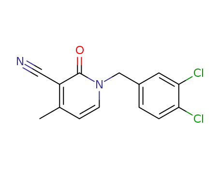 Molecular Structure of 64488-24-0 (3-Pyridinecarbonitrile,
1-[(3,4-dichlorophenyl)methyl]-1,2-dihydro-4-methyl-2-oxo-)