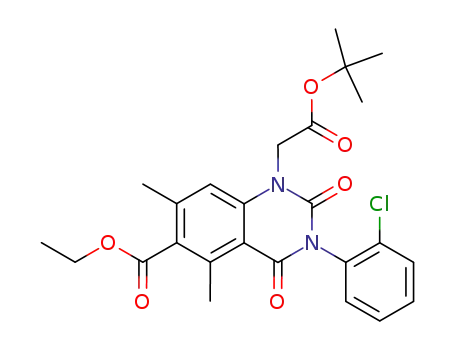 Molecular Structure of 81087-77-6 (1-tert-Butoxycarbonylmethyl-3-(2-chloro-phenyl)-5,7-dimethyl-2,4-dioxo-1,2,3,4-tetrahydro-quinazoline-6-carboxylic acid ethyl ester)
