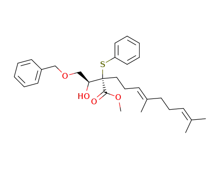 (E)-(2RS,1'RS)-methyl 6,10-dimethyl-2-<2'-(benzyloxy)-1'-hydroxyethyl>-2-(phenylthio)-5,9-undecadienoate