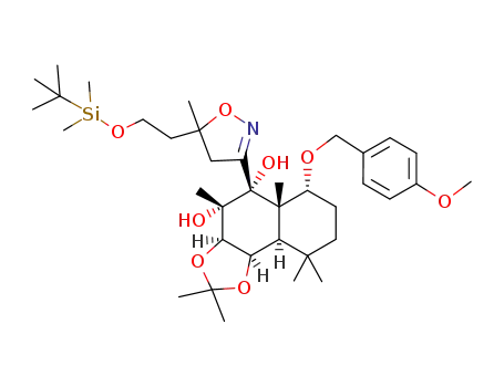 (3aα,4α,5α,5aβ,6α,9aα,9bα)-(+/-)-decahydro-5-<3-<5-methyl-5-<<(1,1-dimethylethyl)dimethylsilyl>ethoxy>>-4,5-dihydroisoxazolyl>-4,5-dihydroxy-6-<4-methoxybenzyloxy>-2,2,4-5a,9,9-hexamethylnaphtho<1,2-d>-1,3-dioxol