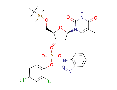 Phosphoric acid benzotriazol-1-yl ester (2R,3S,5R)-2-(tert-butyl-dimethyl-silanyloxymethyl)-5-(5-methyl-2,4-dioxo-3,4-dihydro-2H-pyrimidin-1-yl)-tetrahydro-furan-3-yl ester 2,4-dichloro-phenyl ester