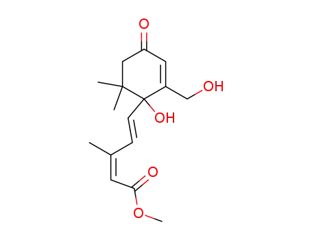 Molecular Structure of 103462-14-2 ((2Z,4E)-5-(1-Hydroxy-2-hydroxymethyl-6,6-dimethyl-4-oxo-cyclohex-2-enyl)-3-methyl-penta-2,4-dienoic acid methyl ester)