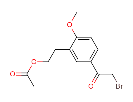Molecular Structure of 79146-31-9 (3-(2'-acetoxyethyl)-4-methoxy-ω-bromoacetophenone)