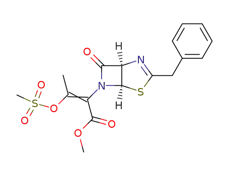 (E)-2-((1R,5R)-3-Benzyl-7-oxo-4-thia-2,6-diaza-bicyclo[3.2.0]hept-2-en-6-yl)-3-methanesulfonyloxy-but-2-enoic acid methyl ester