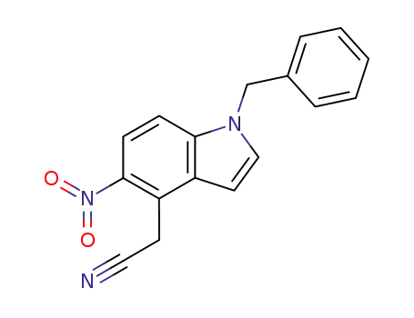 Molecular Structure of 120627-50-1 (1H-INDOLE-4-ACETONITRILE, 5-NITRO-1-(PHENYLMETHYL)-)