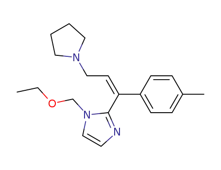 Molecular Structure of 78262-55-2 (1H-Imidazole,
1-(ethoxymethyl)-2-[1-(4-methylphenyl)-3-(1-pyrrolidinyl)-1-propenyl]-,
(Z)-)