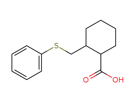 Molecular Structure of 76358-97-9 (Cyclohexanecarboxylic acid, 2-[(phenylthio)methyl]-)