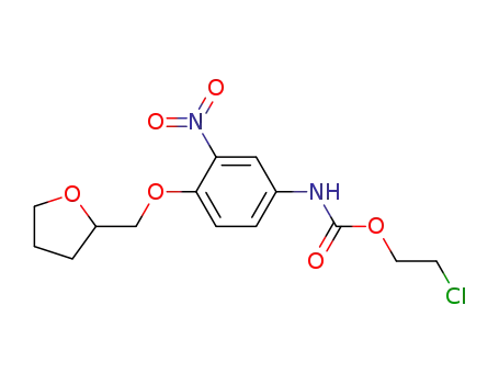 Molecular Structure of 106309-94-8 (Carbamic acid, [3-nitro-4-[(tetrahydro-2-furanyl)methoxy]phenyl]-,
2-chloroethyl ester)