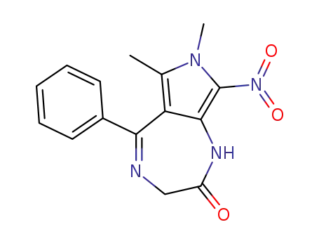 Molecular Structure of 84829-75-4 (Pyrrolo(3,4-e)-1,4-diazepin-2(1H)-one, 3,7-dihydro-6,7-dimethyl-8-nitr o-5-phenyl-)