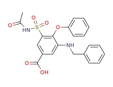 Molecular Structure of 28468-94-2 (Benzoic acid,
3-[(acetylamino)sulfonyl]-4-phenoxy-5-[(phenylmethyl)amino]-)