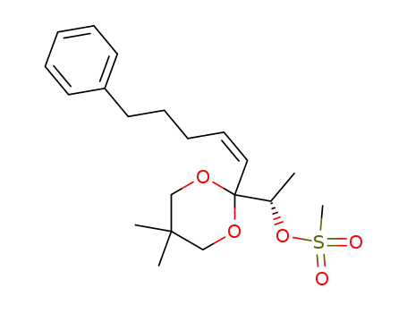 Molecular Structure of 105378-00-5 (Methanesulfonic acid (S)-1-[5,5-dimethyl-2-((Z)-5-phenyl-pent-1-enyl)-[1,3]dioxan-2-yl]-ethyl ester)