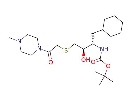 Molecular Structure of 142843-10-5 (4-[2-[[(2R,3S)-3-(t-Butoxycarbonylamino)-4-cyclohexyl-2-hydroxy-1-butyl]thio]acetyl]-1-methylpiperazine)