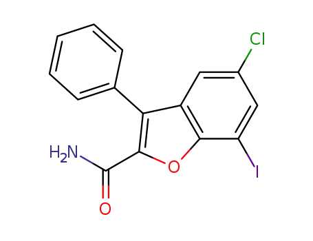 Molecular Structure of 58878-52-7 (2-Benzofurancarboxamide, 5-chloro-7-iodo-3-phenyl-)