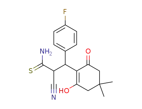 Molecular Structure of 104309-80-0 (thioamide of 3-(5,5-dimethyl-1-hydroxy-3-oxo-1-cyclohexen-2-yl)-3-(4-fluorophenyl)-2-cyanopropionic acid)