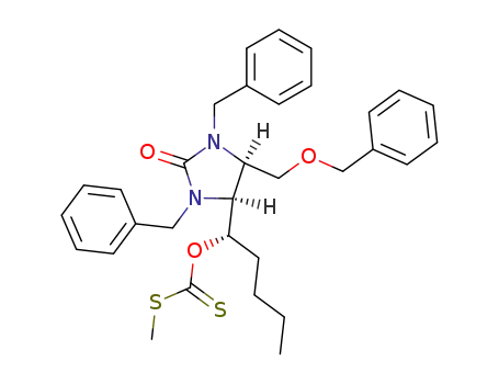 cis 1,3-Dibenzyl-4-(1'-methylthiothiocarbonyloxypentyl)-5-benzyloxymethylimidazolidin-2-one