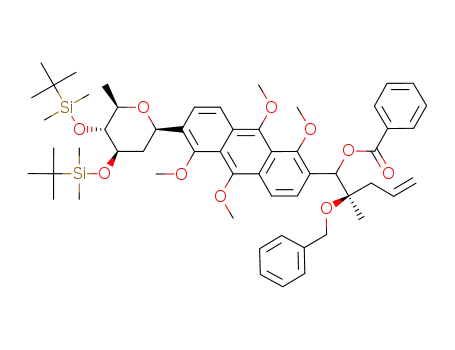 Benzoic acid (R)-2-benzyloxy-1-{6-[(2R,4R,5R,6R)-4,5-bis-(tert-butyl-dimethyl-silanyloxy)-6-methyl-tetrahydro-pyran-2-yl]-1,5,9,10-tetramethoxy-anthracen-2-yl}-2-methyl-pent-4-enyl ester